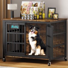 42"/41"/33" Dog Crate Furniture with Name Tag, XL Heavy Duty Dog Kennel Indoor