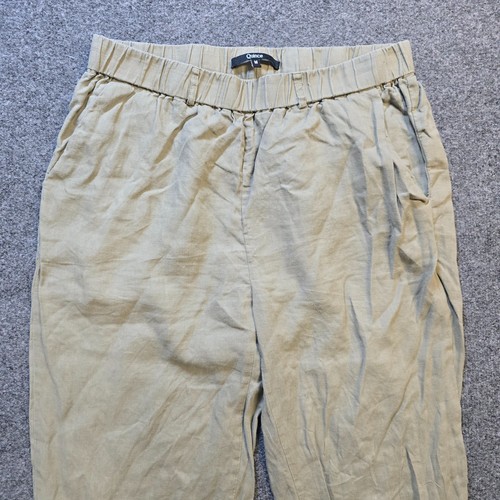 Quince Pants Womens Size Medium Green Tan Linen Pull On Taper Crop Casual Beachy - 第 2/10 張圖片