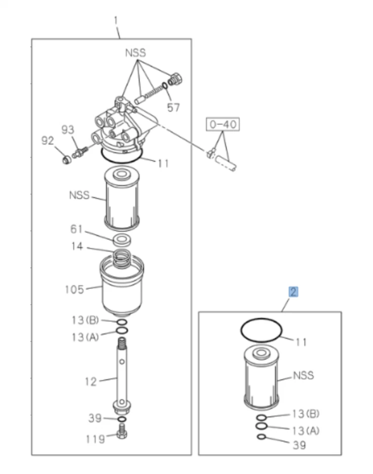 2x Kit de Elemento de Filtro de Combustível para Isuzu NPR NQR NPR-HD 4HK1 5.2L 10-25 - Imagem 2 de 4