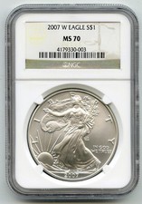 2007-W American Eagle 1 oz Silver Coin NGC MS70 Bullion - West Point Mint - Q503