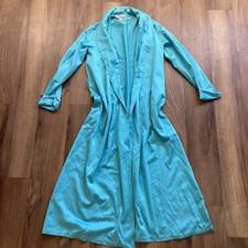 1960s Joseph Magnin Aqua Blue Full Length Robe W/ White Piping Vintage