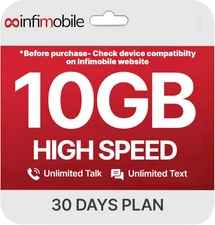 Prepaid Unlimited Plan: 1 Month | 10GB High-Speed Data per Month | Unlimited Dat