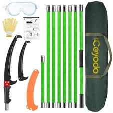 Manual Pole Saw 27ft Extendable Tree Pruner w/ 8 Lightweight Fiberglass Handles