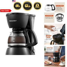 Coffee Maker Drip Automatic 4 Cup Small Space Reusable Filter Black