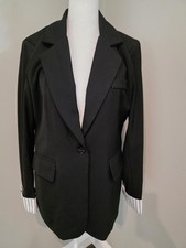 Women's Black Blazer With Sleeve Detail And Shoulder Pads, S/M
