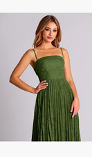 NWT Azazie Mariana Olive Green Pleated A-Line Long Formal Dress (US 6)