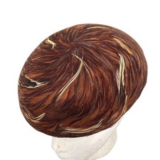 Vintage Pillbox Hat Womens Small Brown Feathers Net Cover Juliet Wool Headpiece