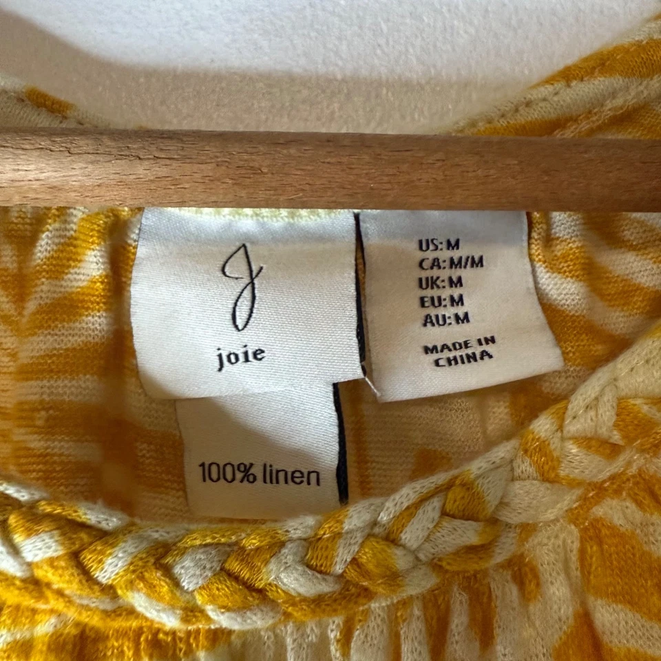 Joie 100% Linen Braided Strap Sunshine Yellow Palm Leaf Front Tank Top Shirt M - Изображение 3 из 4