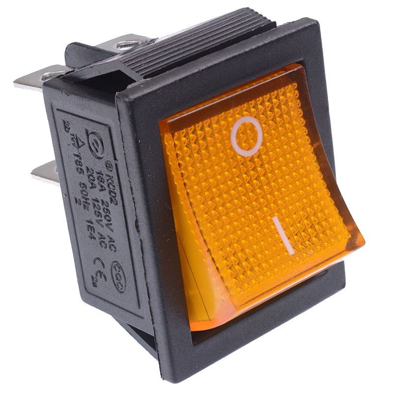 Yellow illuminated Large On-Off Rocker Switch 250V DPST