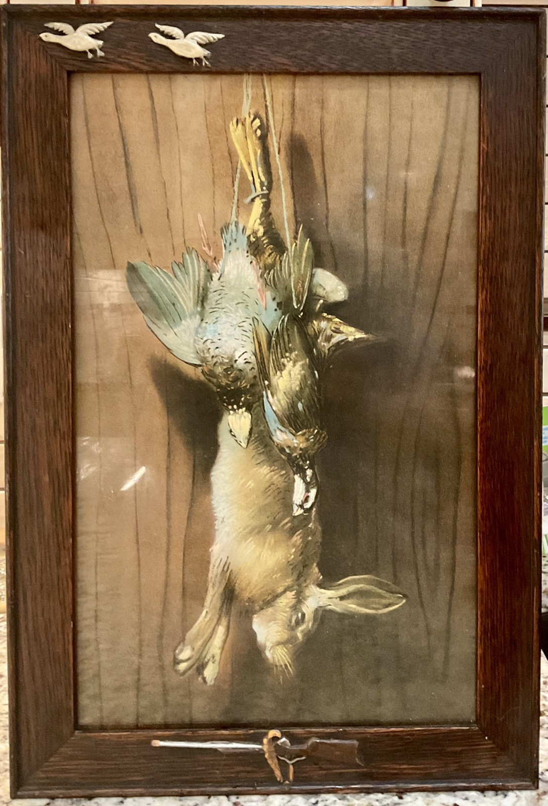 Vintage George Cope “Hanging Game” Print In Original Wood Frame