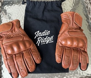 INDIE RIDGE Gauntlet LEATHER Motorcycle GLOVES Camel Brown sz XL