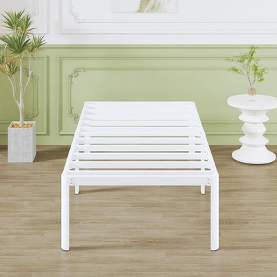 Metallbett 90x200 mit Runden Eckbeinen, Weiß, Stauraum, Lattenrost - 46cm Höhe