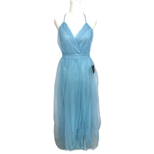 NWT Lulus Enchanting Allure Light Blue Sparkly Tulle Maxi Dress Womens Sz M - Picture 6 of 17
