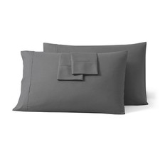 Queen Pillow Cases Set of 2-100 Egyptian Cotton 600 Thread Count Dark Grey P...