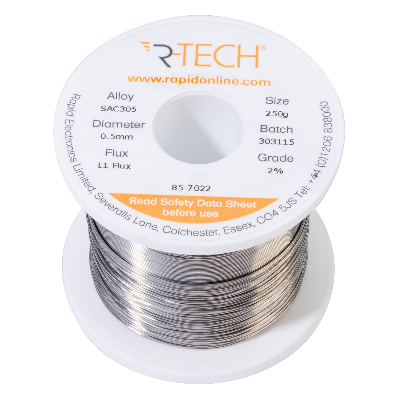 R-TECH SAC305 Solder 2% L1 Flux <0.5% Halide 0.5mm 250g Reel
