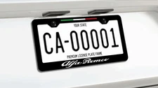 Alfa Romeo Italy Black License Plate Frame Custom Made of Powder Coated Metal