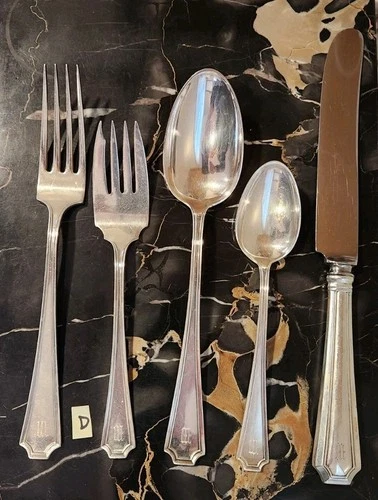 Fairfax Durgin-Gorham Sterling Silver Place Size Spoon Fork monogram 5 Pc 159 g