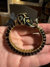 Kenneth J Lane KJL Black Enamel Elephant Hinged Bangle Rhinestone