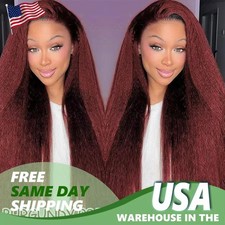 13x4 Kinky Straigh 99J Burgundy Human Hair Transparent Lace