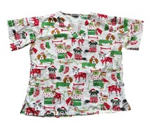 Women's Large Christmas Dogs Print UA Scrubs Scrub Top