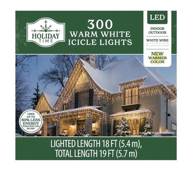 Holiday Time 300 Count Warm White LED Icicle String Lights with White Wire