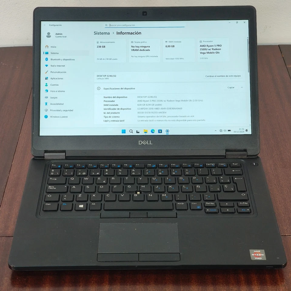 Dell Latitude 5495 · Ryzen 5 PRO 2500U · 8GB · 256GB, foto 1 de 4