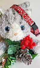 Christmas Cat Collar Handmade - Peppermint Sweet on Black w/Snowflake Charm