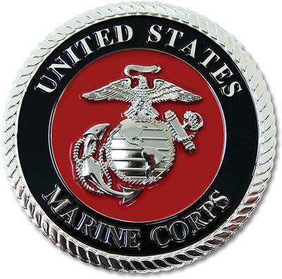 USMC Red/Silver Auto Medallion   3.5 Inches Marine Corps Eagle Globe & Anchor Me