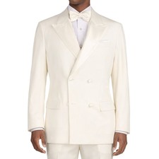VINCI Men's Ivory Double Breasted Regular Fit Tuxedo w/ Flex Waist NEW