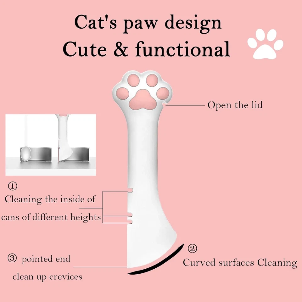 Juego de 3 tapas y cucharas para latas de comida para mascotas | Cubiertas para latas de silicona en forma de pata (rosa) Foto 2 de 4