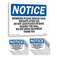Members Please Rerack Your Weights After OSHA Notice Sign, Decal 5 or 10 Pack