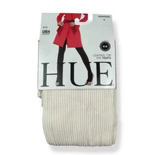 Hue Control Top Rib Tights Womens Size 4 Ivory 70 Denier NWT