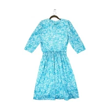 Vintage California Looks Polyster Chiffon Secretary Shirtwaist Dress 14 Floral