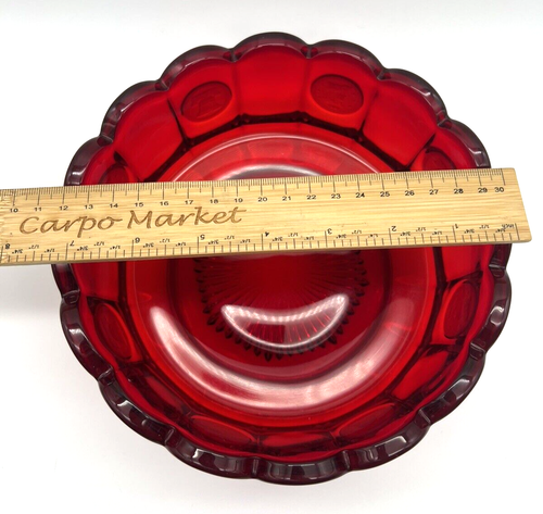 VTG Fostoria Ruby Red Coin Dot Glass Serving Bowl Scalloped Edge 7.25" - Picture 6 of 6