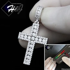 MEN SOLID 925 STERLING SILVER ICY BLING MOISSANITE 3D CROSS PENDANT*MP531