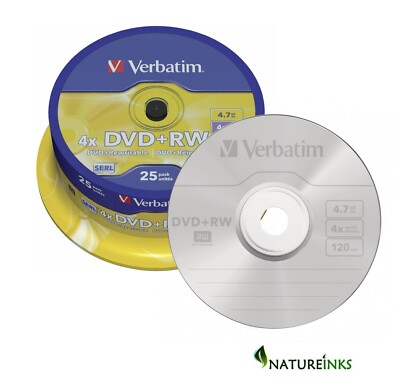 25 Verbatim Rohlinge DVD+RW wiederbeschreibbar 4x 120 Minuten DVD SERL Discs Spindel 43489