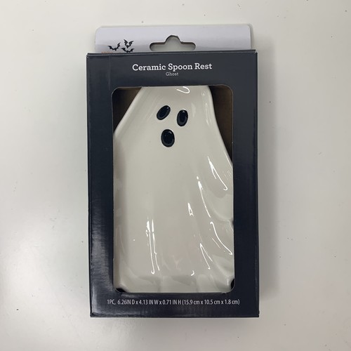 Juego de saleros y pimenteros fantasmas de cerámica de Halloween y reposapiés - Imagen 2 de 3