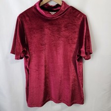 Vintage 90s Y2K Velvet Mock Neck Blouse Raspberry Colored Size Large