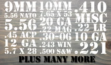 Ammo Can Vinyl Decals Stickers 9MM 5.56 Various Bullet Calibers Labels Box 12 GA