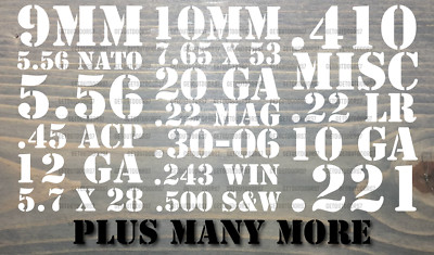 Ammo Can Vinyl Decals Stickers 9MM 5.56 Various Bullet Calibers Labels Box 12 GA