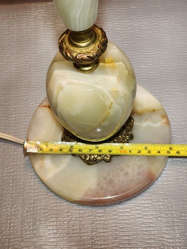 Antique GREEN ONYX MARBLE & BRASS Italian Style TABLE LAMP 29" Original Shade - Picture 13 of 23
