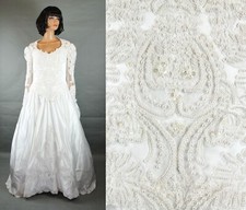 Plus Size Wedding Gown 22 2X Pure White Beaded Satin Long Sleeve Cathedral Train