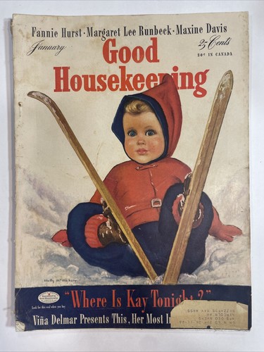 January 1942 Good Housekeeping Magazine- Fannie Hurst Baby In Ski’s - Picture 1 of 15