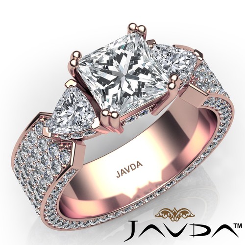 Double Prong 3 Stone Princess Diamond Engagement Trillion Ring GIA E VVS1 3.4Ct - Picture 11 of 12