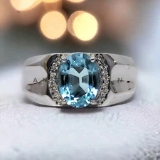 Aquamarine Gemstone With 925 Sterling Silver Groom Ring For Men's #AL215