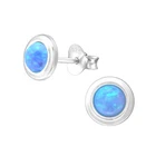 925 Sterling Silver Blue Opal Round Circle Disc Karma Girl Women Stud Earrings