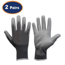 Image of Safety Gloves PU Palm Grey Grip Builder Work Hand Protection Large Size 2-Pairs