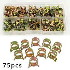 75pcs Motorcycle Spring Clamps Storage Box Fuel Hose Clip Kit Assortment Tools