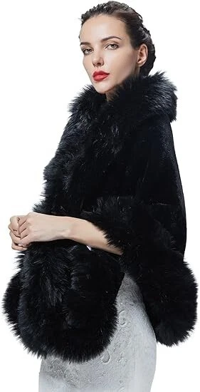 BEAUTELICATE Mujeres Mantón de Piel Sintética Envolvente Estolas para Vestidos de Novia 67"X27" Foto 4 de 4