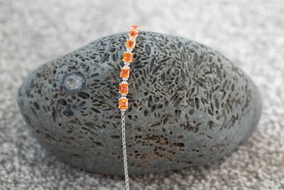 Padparadscha Quarz & weißer Topas Sterlingsilber Armband
